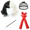 Peluca de Bruja Cruella Blanco y Negro de los Años 20, Set de Collar con Boquilla para Cigarrillo, Guantes, Listo para Disfraz de Estella