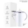 Taza Aislada Transfronteriza de Acero Inoxidable de 12 oz con Doble Tapa, Taza Blanca de Sublimación de Alto Valor con Doble Asa, Empaque Personalizado con Logo