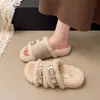 Fivela de Cinto Elegante para Casacos Pantufas Peludas de Solado Grosso 2026 Inverno Versátil Quente Estilo Coreano Abertas com Tira Única Pantufas de Algodão para Mulheres