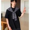 Camisa T-shirt Masculina de Verão Fina Estilo Americano, Peça Falsa Dupla com Xale Embutido, Casual Solta Versátil de Manga Curta para Homens