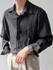 Camisa de Alta Gama para Hombre, Manga Larga, Plisada, Camisa de Moda Estilo Coreano, Nuevo Estilo de Verano, Atractiva, Holgada, Top Casual para Hombre