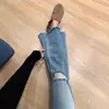 Jeans para mujer de talla grande, lavados vintage, con borde deshilachado, micro-texturizados, de verano, de cintura alta, corte ajustado, pantalones de campana adelgazantes, pantalones largos