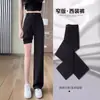 Calça reta preta para mulheres, nova coleção primavera/verão 2026, cintura alta, fluida, perna larga, casual, calça versátil, adequada para mulheres plus size, calça de alfaiataria longa