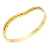 Pulseira Transfronteiriça de Aço Titânio, Banho de Ouro Real de Alta Qualidade para Mulheres, Pulseira da Moda Europeia e Americana Incrustada com Pedras, Pulseira Mais Vendida