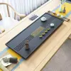 Bandeja de té nueva, hecha de piedra negra sintética, diseño integrado, que se asemeja a una sola pieza de piedra natural, adecuada para uso en el hogar y la oficina, estilo moderno y minimalista, con un sistema de drenaje directo