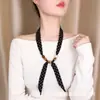Collar de Bufanda de Seda Vintage con Perlas para Mujer para Primavera y Verano, Diseño Único, Cadena de Suéter con Cinta Ajustable, Bufanda Accesorio Ligera