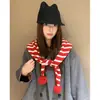 Cachecol Triangular Listrado Color Block Estilo Preguiçoso Texturizado para Mulheres, Xale Quente de Outono e Inverno, Protetor de Pescoço, Cachecol Versátil para Pescoço com Pom-Pom para Estudantes
