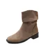 Piel suave, botines retro de punta cuadrada estilo coreano de moda, colección nueva 2026 para mujer, tacón grueso, botas vaqueras estilo western, botas Martin
