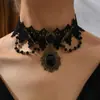 Corrente de clavícula com gola de renda preta gótica transfronteiriça com um toque de alta qualidade, colar gargantilha feminino com pingente de cruz
