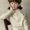 Suéter de niña con cuello alto medio, camisa de punto base, parte superior interior de mezcla de lana para otoño e invierno para niños y niñas