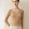 Suéter de malha 100% caxemira pura, novo top feminino para outono e inverno, gola redonda, corte justo, suéter básico liso