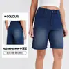 Shorts de Mezclilla de Nuevo Estilo con Bigotes de Gato Transfronterizos para Mujer Cintura Alta Aspecto Adelgazante Bolsillo de Solapa Elástico Hebilla Pantalones Cortos Casuales de Fitness