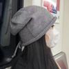 Gorro de punto de color sólido con correa para mujer, estilo retro, estilo coreano, cálido, de lana, para otoño e invierno, con cara pequeña