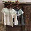 Camiseta base de manga larga de malla de doble capa con cuello de encaje para bebé, estilo INS, para primavera y otoño, para niñas, top interior de moda