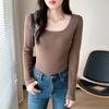 Camiseta Interior Térmica para Mujer con Forro de Felpa, Engrosada para Abrigo, Nuevo Modelo 2026, Cuello Redondo Negro Manga Larga Otoño e Invierno Camiseta Interior Engrosada