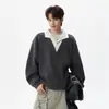 Marca de moda americana Sudadera con textura de dos piezas falsas Unisex Primavera Otoño Invierno Retro Holgada Versátil para Pareja