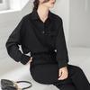 Camisa preta estilo neutro simples feminina manga longa primavera e outono novo estilo coreano descontraído design interno solto camisa sensata