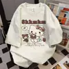 Camiseta de Manga Corta Retro Americana con Estampado de Letras Divertidas de Hello Kitty para Mujer, Cuello Redondo, Linda, Casual de Verano, Top Holgado