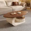 Mesa de centro color nogal de lujo ligero estilo chino sala de estar hogar mesa de té ovalada combinación moderna simple mesa de café pequeña nueva
