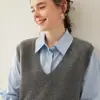 Chaleco de Cachemira con Cuello en V Bai Cai Rong Otoño/Invierno para Mujer, Suéter Versátil de Color Sólido sin Mangas, Chaleco Cálido, Ropa Exterior Holgada