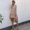 Bai Fen Zhi Yi Moda Transfronteriza Europea y Americana Exportación Color Sólido Irregular Cuello Semi Alto Manga Larga Talla Grande Vestido