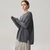 Corto delante, largo detrás, abertura lateral, dobladillo enrollado, de punto suelto para mujer, suéter de cachemira de manga larga, off-the-shoulder, de longitud media