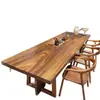 Mesa y Sillas de Comedor de Nogal Negro Nórdico para Uso Doméstico, Mesa Grande de Tablero Macizo en Estilo Vintage para Beber Té, Hecha de Nogal Negro Norteamericano