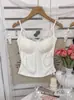 Elegante Camisola de Encaje Patchwork con Cintura Ceñida y Tirantes Finos, Top sin Mangas Cómodo y Transpirable con Copas Fijas para Mujer 3108
