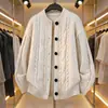 Suéter Abrigo de Punto Trenzado Retro Versátil Unisex Otoño Nueva Llegada Color Sólido Cuello Redondo Cardigan de Punto Color Verde Albaricoque
