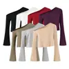 Atacado de roupas femininas transfronteiriças 2026 outono novo sexy hot girl ombro a ombro manga longa justa T-shirt curta