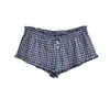 Shorts a Cuadros Sexy con Volantes de Encaje de Cintura Baja y Lazo, Dulces y Picantes, Nuevo Estilo de Verano Ajustados para Casa Casual, Hot Pants