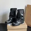 Botas Marrones 2026 Apiladas Otoño Invierno Moda Occidental Botas de Pantalón Cinturón Adelgazante Hebilla Alto Valor Nuevo Tacón Grueso