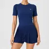 Conjunto de Roupas de Yoga Transfronteiriço para Mulheres no Verão, Ajuste ao Corpo, Respirável, Secagem Rápida, Saia Esportiva para Fitness e Corrida, Conjunto de Duas Peças
