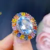 Anillo de Topacio Azul Tesoro Natural Plata S925 Engastado Cristal Limpio Color Fuego Destellante Suministro de Estudio