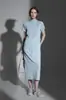 Top Casual de Manga Corta con Cuello Alto, Ligero y de Moda, Falda Midi Versátil Casual de Cintura Alta con Cordón para Mujer en Primavera y Verano