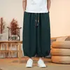 Estilo Chinês Verão Finos Masculinos Tendência Seda Gelada Calças Lanterna Novo Estilo Chinês Tamanho Grande Soltas Harem Casuais Calças Cropped