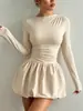 Otoño 2026 Nuevo Estilo Transfronterizo Amazon Comercio Exterior Moda Europea y Americana Ajustado Vestido de Manga Larga Elástico Falda Abullonada Mujer