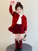 Casaco Suéter Cardigan para Meninas 2026 Outono/Inverno Roupa Infantil Doce Saia Texturizada Vestido Princesa para Bebê Conjunto de Duas Peças