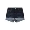 Shorts de Mezclilla Sexy Ultra Cortos de Cintura Alta Estilo Americano para Mujer, Diseño Azul Oscuro de Verano con Bordes Enrollados