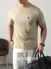 [Pony Bordado 3D] Lujo Ligero Amoníaco Líquido Algodón Mercerizado Fresco Camiseta de Manga Corta para Hombre Verano Casual Transpirable Estilo Delgado