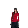 Blusa de tricô de cor sólida com mangas compridas para mulheres, camisa base canelada slim fit de outono com elasticidade, suéter de camada interna com design jacquard cruzado