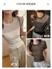 Camiseta de Malla de Doble Capa de Manga Corta para Mujer, Ropa Interior de Verano, Diseño de Cuello Redondo, Estilo Coreano Hueco, Top Básico Sencillo de Corte Ajustado