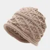 Chapéu de tricô vazado retrô artístico com bordas dobradas, design de malha respirável, gorro casual estilo japonês, chapéu slouchy feminino