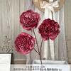 Ramo Falso de Peonía con Borde Tostado Simulada de 3 Cabezas, Flor de Seda Artificial, Arreglo Floral de Plástico, Arreglo de Boda, Decoración de Sala de Estar