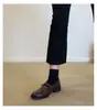 Versión de Piel de Vaca~Estilo Minimalista Retro Puntera Redonda Moda Zapatos Pequeños de Piel para Mujer con Hebilla de Cinturón Zapatos Mary Jane con Tacón Grueso y Mocasines