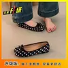 Sapatos Casuais Estilo Coreano com Laço Plano Ballet Mary Jane 2026 Primavera e Outono Estilo Celebridade da Internet Sapatos Individuais de Bolinhas com Bico Quadrado