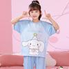 Pijamas para meninas, shorts de manga curta, roupas para casa, pijamas infantis, verão, gelo, seda, gola redonda, mãe e filha, parin-criança, terno, novo estilo