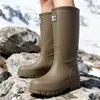 Botas de lluvia para mujer de caña alta, forradas de polar, cálidas, impermeables, antideslizantes, resistentes al desgaste, con puños elásticos, elegantes zapatos de goma para cocina