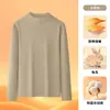 Camiseta base térmica de doble cara para hombre con pelo de conejo, cuello semi-alto, manga larga, forrada de polar, cálida, para otoño e invierno