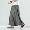 Pantalones Hanfu Antiguos para Hombre Verano Delgados Seda de Hielo Casual Pantalones Cortos Estilo Chino Estampados Costuras Colgante Pantalones